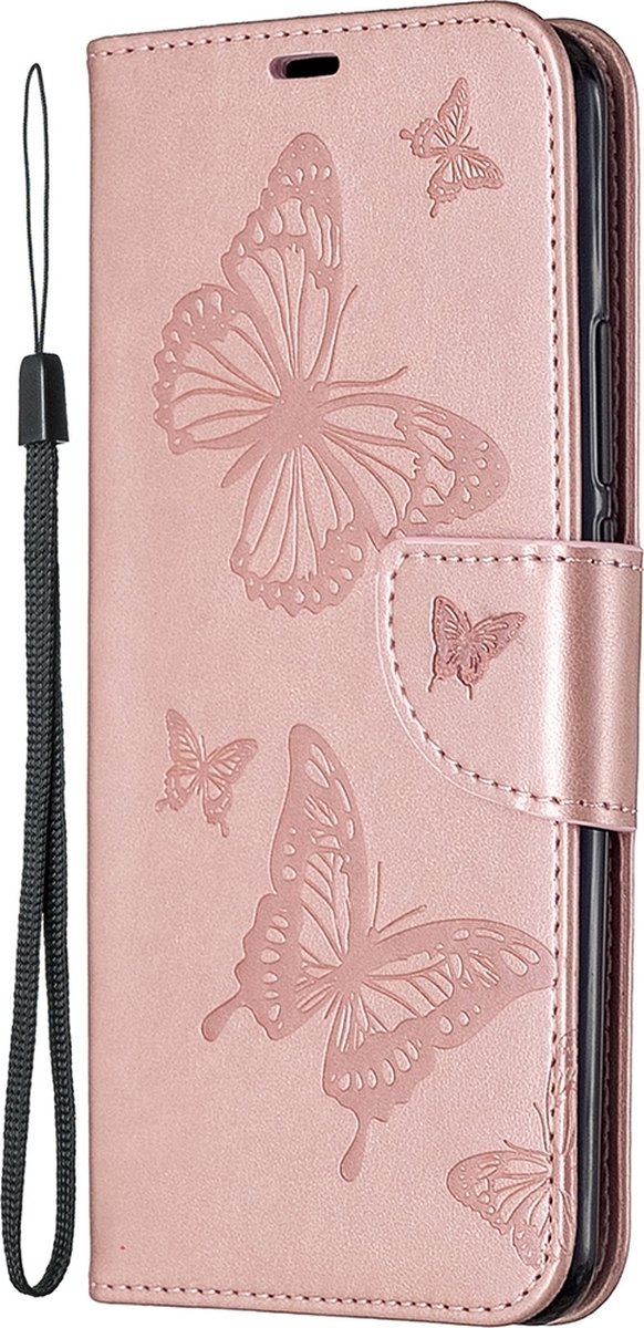 Mobigear Telefoonhoesje geschikt voor Xiaomi Redmi 9 Hoesje | Mobigear Butterfly Bookcase Portemonnee | Pasjeshouder voor 2 Pasjes | Telefoonhoesje voor Pinpas / OV Kaart / Rijbewijs - Roségoud