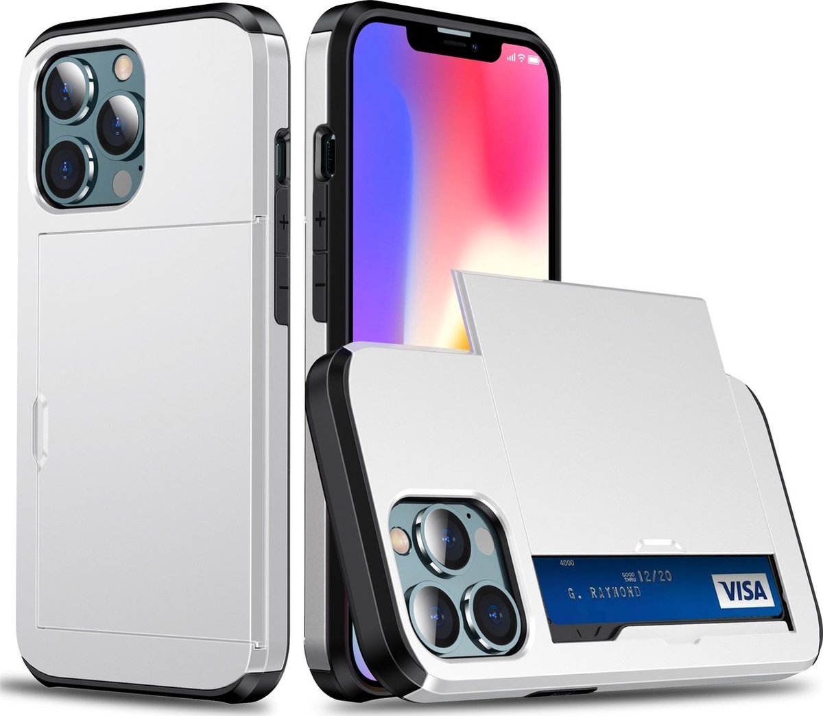 Mobigear Card - Telefoonhoesje geschikt voor Apple iPhone 13 Pro Max Shockproof Hardcase Hoesje + Kaarthouder - Wit