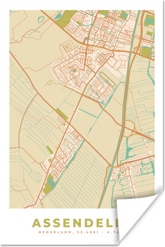 Poster Assendelft - Stadskaart - Vintage - Kaart - Plattegrond