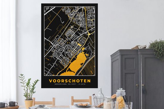 Poster Voorschoten - Plattegrond - Goud - Stadskaart - Kaart - 120x180 cm XXL - PosterMonkey