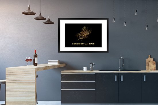 Cadre photo avec affiche - Carte - Or - Francfort - Plan de la ville - Carte - 90x60 cm - Cadre pour affiche