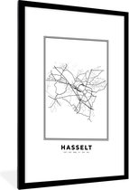 Cadre photo avec affiche Zwart Wit- België - Hasselt - Plan de la ville - Carte - Zwart Wit - Carte - 60x90 cm - Cadre pour affiche