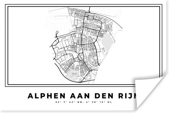 Poster Plattegrond – Alphen aan den Rijn – Zwart Wit – Stadskaart