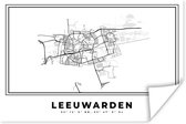 Poster Stadskaart – Zwart Wit - Kaart – Leeuwarden – Nederland – Plattegrond - 180x120 cm XXL
