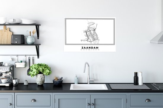 Poster Carte – Zaandam – Zwart Wit – Plan de Ville - Carte - Nederland - 90x60 cm
