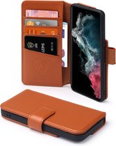 Samsung Galaxy S22 Ultra Hoesje - Luxe MobyDefend Wallet Bookcase - Lichtbruin - GSM Hoesje - Telefoonhoesje Geschikt Voor Samsung Galaxy S22 Ultra