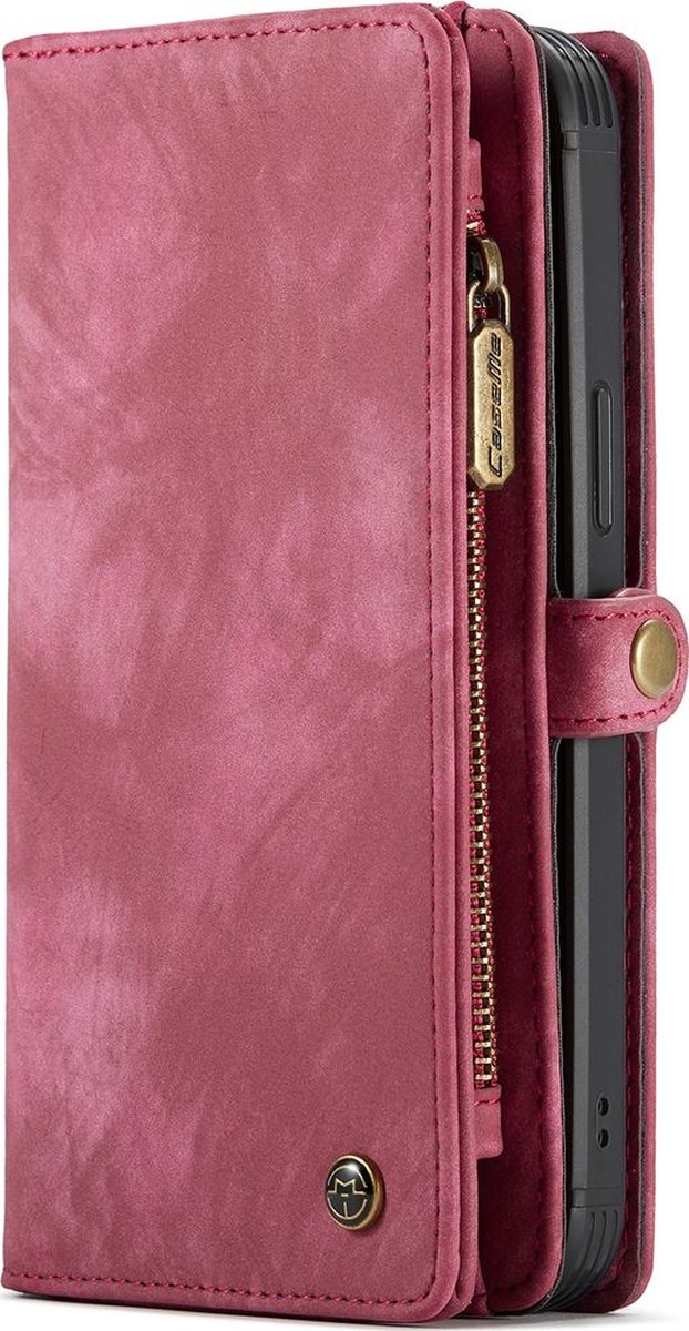 Caseme Telefoonhoesje geschikt voor Apple iPhone 12 Hoesje | Caseme 008 Uitneembare 2in1 Bookcase Portemonnee | Pasjeshouder voor 8 Pasjes | Telefoonhoesje voor Pinpas / OV Kaart / Rijbewijs - Rood