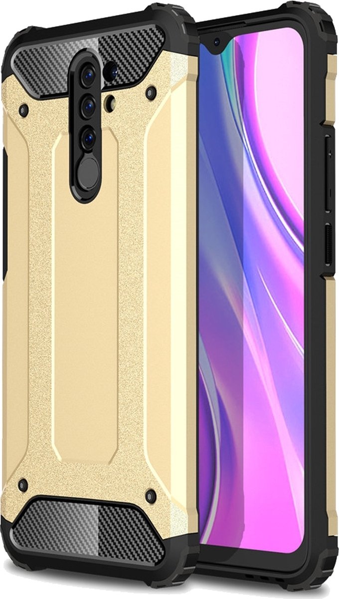 Mobigear Hoesje geschikt voor Xiaomi Redmi 9 Telefoonhoesje Hardcase | Mobigear Outdoor Backcover Shockproof | Schokbestendig Redmi 9 Telefoonhoesje | Anti Shock Proof - Goud