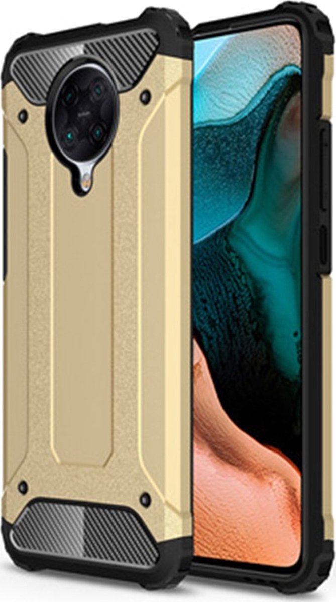 Mobigear Hoesje geschikt voor POCO F2 Pro Telefoonhoesje Hardcase | Mobigear Outdoor Backcover Shockproof | Schokbestendig F2 Pro Telefoonhoesje | Anti Shock Proof - Goud
