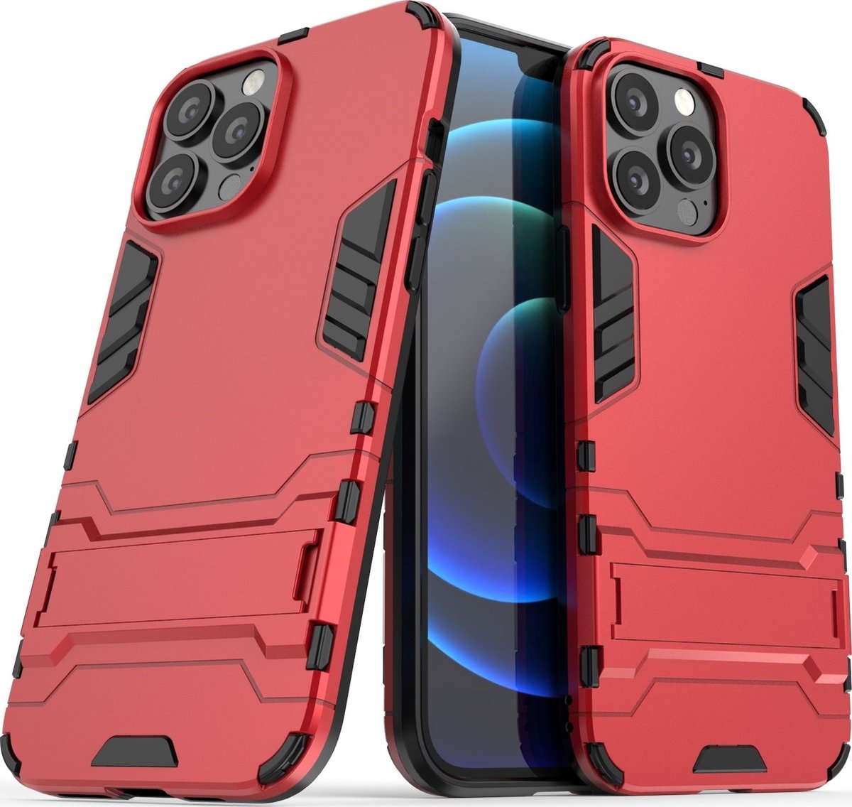 Mobigear Hoesje geschikt voor Apple iPhone 13 Pro Max Telefoonhoesje Hardcase | Mobigear Armor Stand Backcover Shockproof met Standaard | Schokbestendig iPhone 13 Pro Max Telefoonhoesje | Anti Shock Proof - Rood