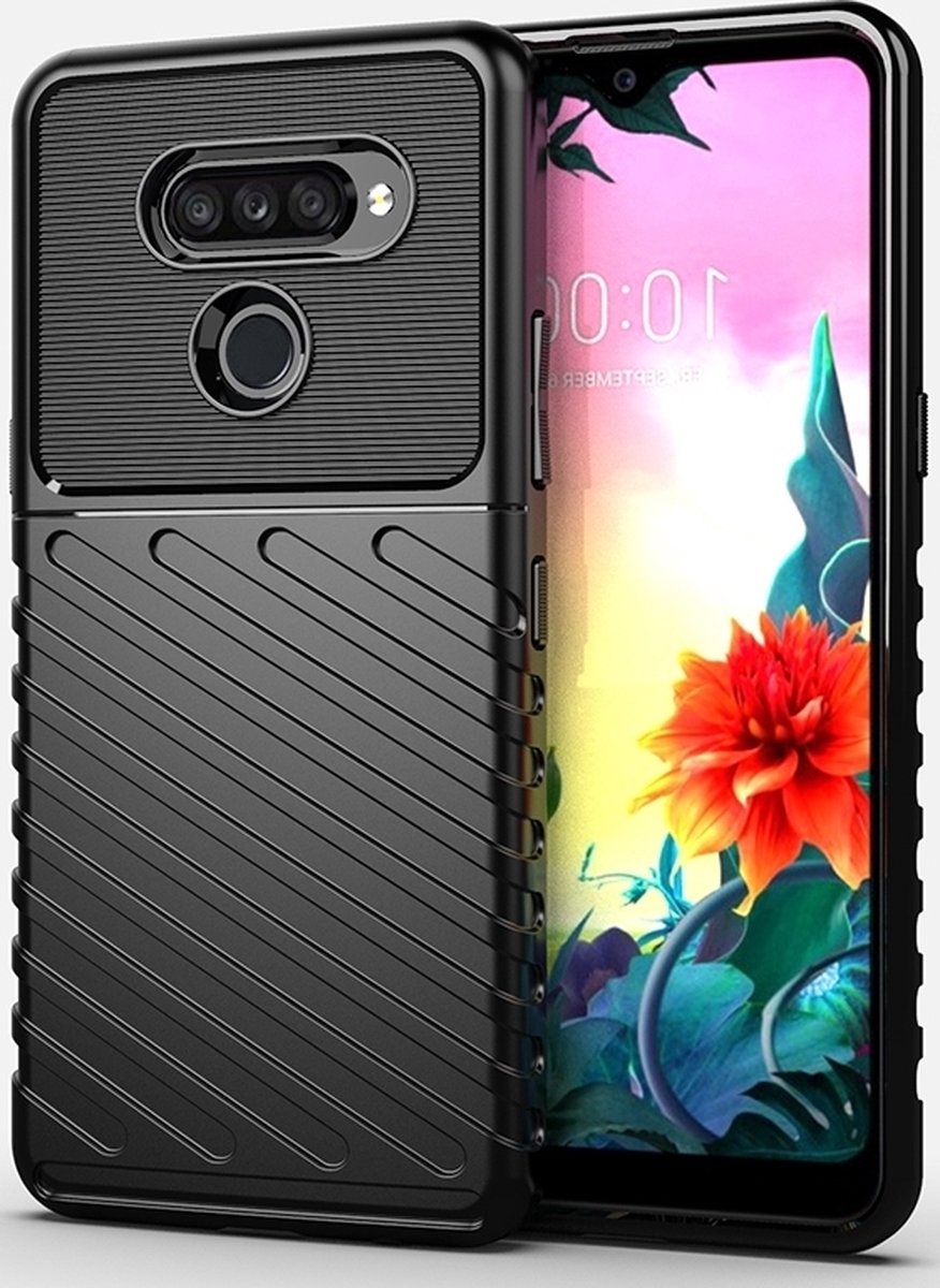 Mobigear Hoesje geschikt voor LG K50s Telefoonhoesje Flexibel TPU | Mobigear Groove Backcover | K50s Case | Back Cover - Zwart