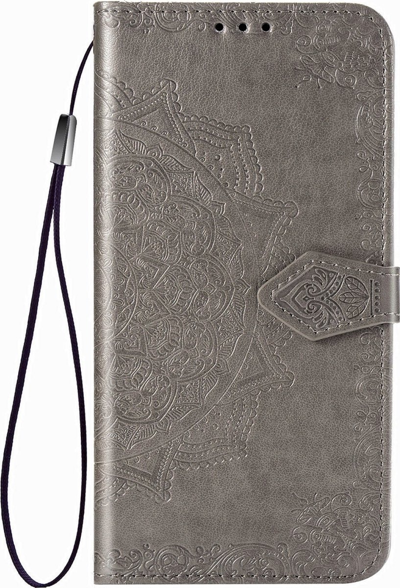 Mobigear Telefoonhoesje geschikt voor Realme X50 Pro Hoesje | Mobigear Mandala Bookcase Portemonnee | Pasjeshouder voor 3 Pasjes | Telefoonhoesje voor Pinpas / OV Kaart / Rijbewijs - Grijs