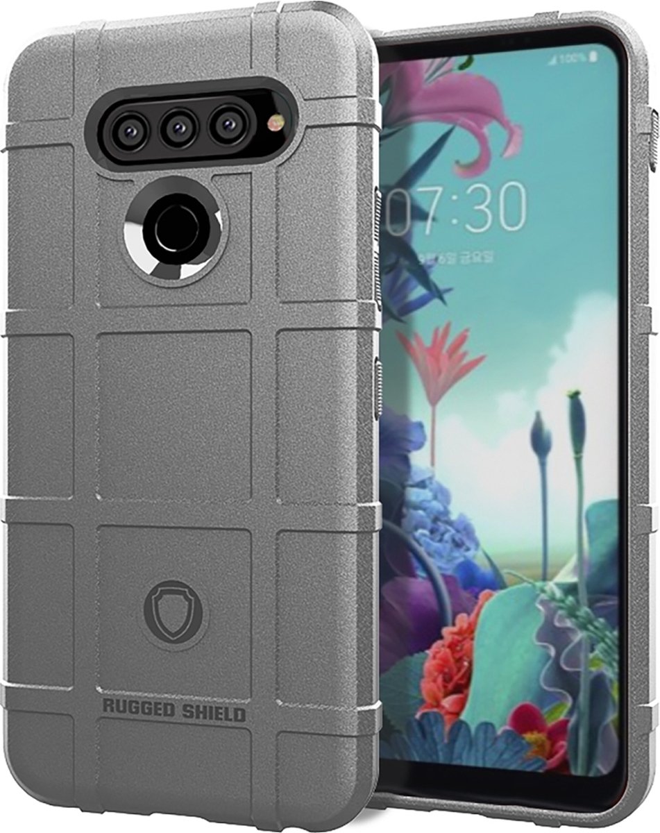 Mobigear Hoesje geschikt voor LG K51s Telefoonhoesje Flexibel TPU | Mobigear Rugged Shield Backcover Shockproof | Schokbestendig K51s Telefoonhoesje | Anti Shock Proof - Grijs