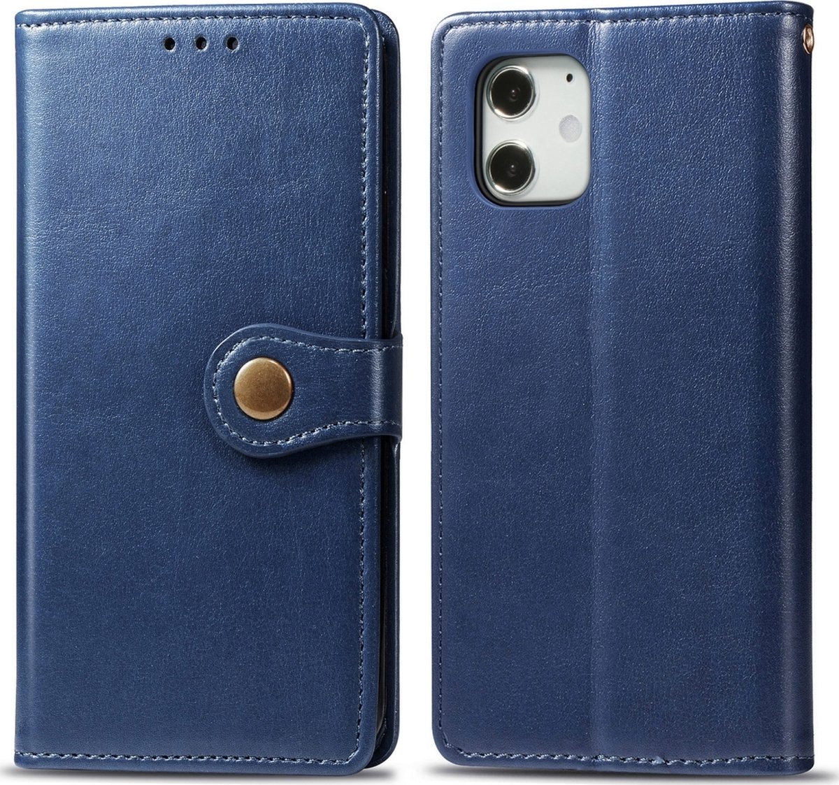 Mobigear Telefoonhoesje geschikt voor Apple iPhone 12 Mini Hoesje | Mobigear Snap Button Bookcase Portemonnee | Pasjeshouder voor 3 Pasjes | Telefoonhoesje voor Pinpas / OV Kaart / Rijbewijs - Blauw
