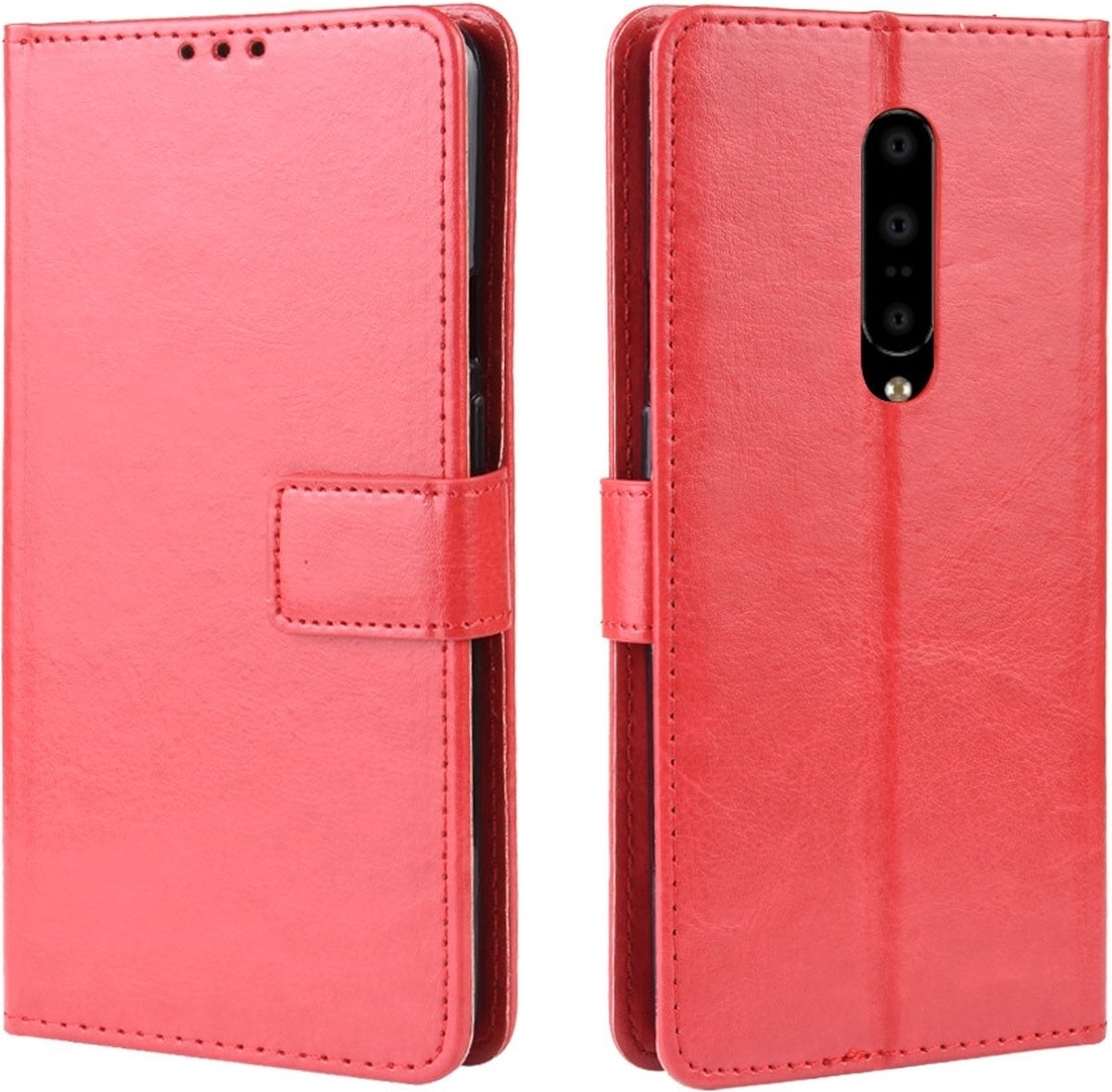 Mobigear Telefoonhoesje geschikt voor OnePlus 7 Pro Hoesje | Mobigear Wallet Bookcase Portemonnee | Pasjeshouder voor 3 Pasjes | Telefoonhoesje voor Pinpas / OV Kaart / Rijbewijs - Rood