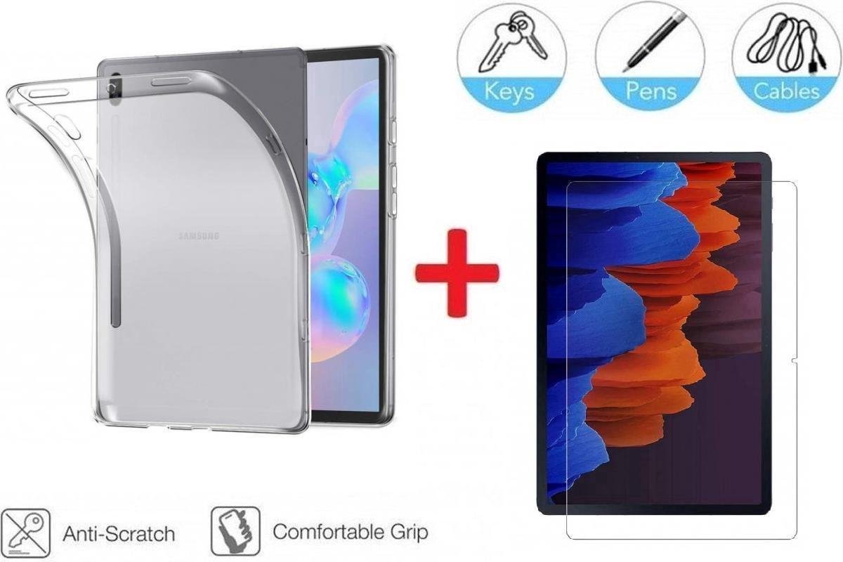 2-In-1 Screenprotector Hoesje Bescherming Protector Set Geschikt Voor Samsung Galaxy Tab S8 Ultra 14.6 Inch Tablet - Full Cover Tempered Glass Screen Protector Siliconen Back Bescherm Hoes Cover Case - Gehard Glas Beschermglas Backcover Transparant