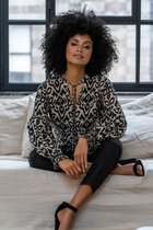 Geisha Blouse Top Ikat Print 23196 20 Black Off- White Combi Dames Maat - L