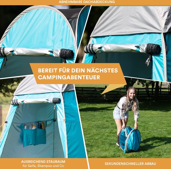 Skandika Camping Pop Up Douche Tent – Pop-up tenten - Omkleedtent met 210 cm stahoogte, zilver gecoat, ondoorzichtig, aparte vloer, afsluitbaar raam met muggengaas, douchebevestiging – Toilettent - 115 x 115 cm (LxB) – grijs