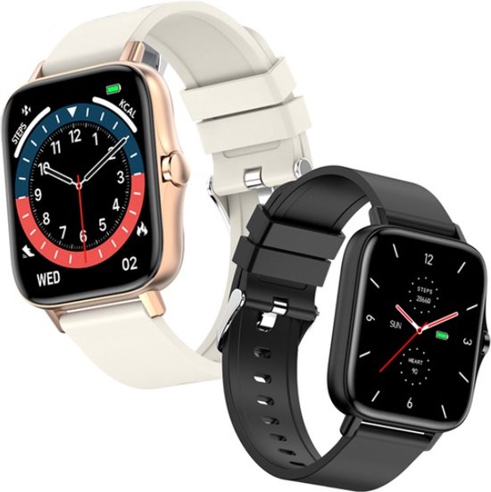 Smartwatch Rankos T42 Goud - Sporthorloge Beige siliconen Armband -stijlvol -Belfunctie- IP67 Waterdicht -1.70 inch HD kleur Touchscreen -heren en dames- Bloeddrukmeter-Fitness Tracker-batterijcapaciteit 210mAh -Slaapmonitor -Wekker- Voor Android-iOs