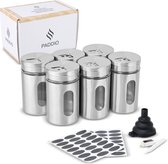 Paddio Kruidenpotjes - Set met 6 kruidenstrooiers, vultrechter, labelstickers en stift - Premium specerijen strooibus - Accessoires