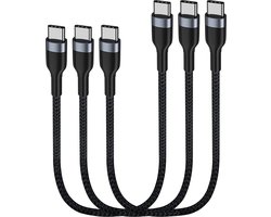 3x USB C-naar-C-kabel 30 CM - Korte USB Type C - Nylon Gevlochten - USB C Oplaadkabel - Voor S24, S23, S22, S21, S20, Note 20/10 Ultra USB-C Power Bank