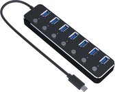 NÖRDIC USBC-HUB27 USB-C naar 7x USB hub - USB-C 3.0 - 5Gbps - Zwart