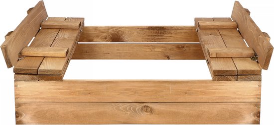 Bac à Sable SPRINGOS – 98 X 98 Cm – Bois De Pin Imprégné – Avec 2 Bancs Et Couvercle Pliable – Dès 2 Ans