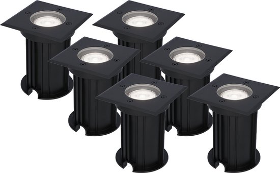 HOFTRONIC™ 6x Ramsay dimbare LED grondspot - Vierkant - Zwart - 6000K daglicht wit - 5 Watt - IP67 straal waterdicht - 3 jaar garantie Grondspot buiten 230V