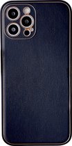 Hoesje geschikt voor iPhone 13 Pro - Backcover - Luxe - Kunstleer - Zwart