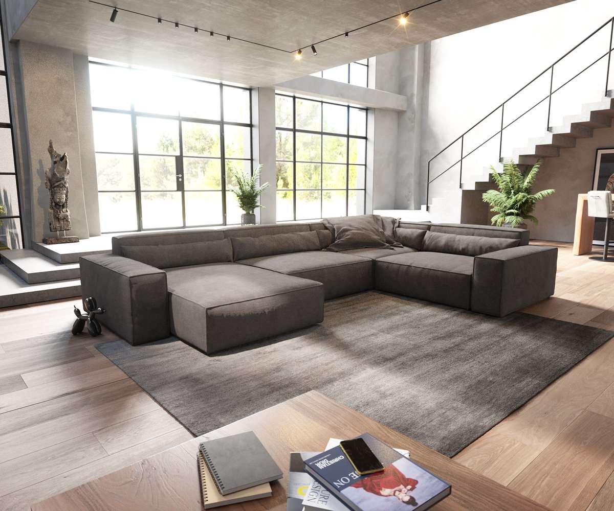Woonkamerlandschap Sirpio XL 360x260 cm microvezel kaki bruin recamiere variabele