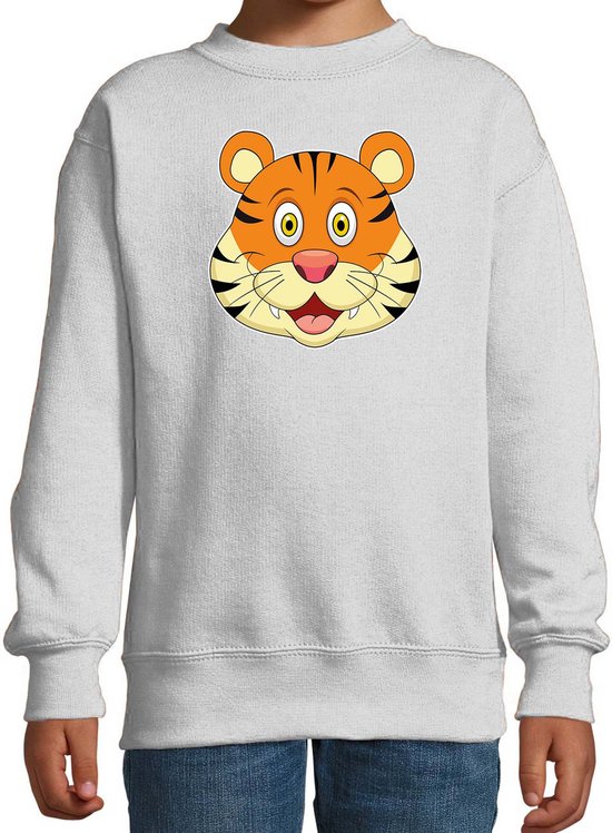 Cartoon tijger trui grijs voor jongens en meisjes - Kinderkleding / dieren sweaters kinderen 122/128