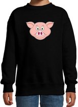 Cartoon varken trui zwart voor jongens en meisjes - Kinderkleding / dieren sweaters kinderen 134/146