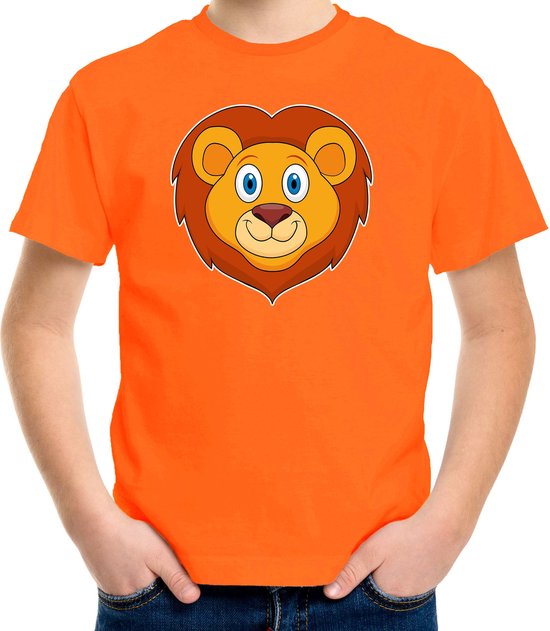 Cartoon leeuw t-shirt oranje voor jongens en meisjes - Kinderkleding / dieren t-shirts kinderen 146/152