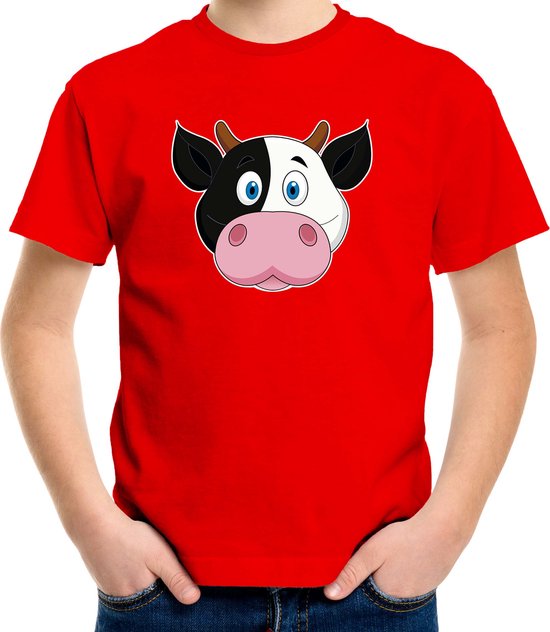 Cartoon koe t-shirt rood voor jongens en meisjes - Kinderkleding / dieren t-shirts kinderen 134/140