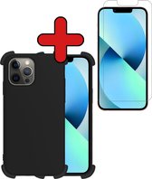 Hoes voor iPhone 13 Pro Hoesje Zwart Siliconen Shockproof Case Met Screenprotector - Hoes voor iPhone 13 Pro Hoes Shock Proof Cover Met Screenprotector - Zwart