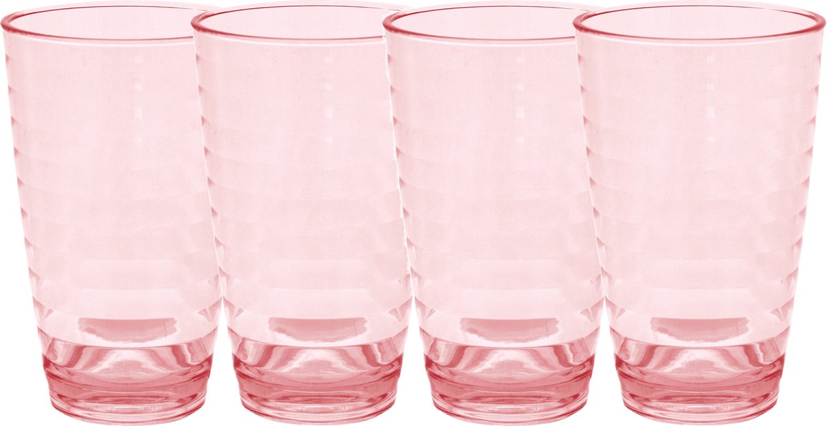 Set van 10x stuks onbreekbare kunststof camping/picknick water glazen/drinkglazen rood 400 ml - polycarbonaatglas