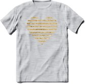 Valentijn Goud Hart T-Shirt | Grappig Valentijnsdag Cadeautje voor Hem en Haar | Dames - Heren - Unisex | Kleding Cadeau | - Licht Grijs - Gemaleerd - M