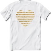 Valentijn Goud Hart T-Shirt | Grappig Valentijnsdag Cadeautje voor Hem en Haar | Dames - Heren - Unisex | Kleding Cadeau | - Wit - S