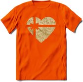 Valentijn Goud Hart T-Shirt | Grappig Valentijnsdag Cadeautje voor Hem en Haar | Dames - Heren - Unisex | Kleding Cadeau | - Oranje - M