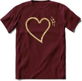 Valentijn Goud Hart T-Shirt | Grappig Valentijnsdag Cadeautje voor Hem en Haar | Dames - Heren - Unisex | Kleding Cadeau | - Burgundy - XL