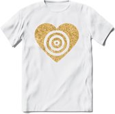 Valentijn Goud Hart T-Shirt | Grappig Valentijnsdag Cadeautje voor Hem en Haar | Dames - Heren - Unisex | Kleding Cadeau | - Wit - 3XL