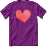 Valentijn Pastel waterverf Hart T-Shirt | Grappig Valentijnsdag Cadeautje voor Hem en Haar | Dames - Heren - Unisex | Kleding Cadeau | - Paars - XL