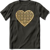 Valentijn Goud Hart T-Shirt | Grappig Valentijnsdag Cadeautje voor Hem en Haar | Dames - Heren - Unisex | Kleding Cadeau | - Donker Grijs - L