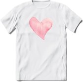 Valentijn Pastel waterverf Hart T-Shirt | Grappig Valentijnsdag Cadeautje voor Hem en Haar | Dames - Heren - Unisex | Kleding Cadeau | - Wit - XXL