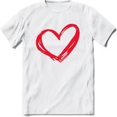 Valentijn Hart T-Shirt | Grappig Valentijnsdag Cadeautje voor Hem en Haar | Dames - Heren - Unisex | Kleding Cadeau | - Wit - 3XL