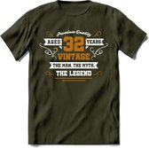 32 Jaar Legend T-Shirt | Goud - Wit | Grappig Verjaardag en Feest Cadeau Shirt | Dames - Heren - Unisex | Tshirt Kleding Kado | - Leger Groen - XL