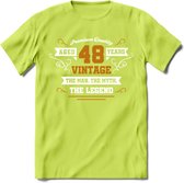 48 Jaar Legend T-Shirt | Goud - Wit | Grappig Verjaardag en Feest Cadeau Shirt | Dames - Heren - Unisex | Tshirt Kleding Kado | - Groen - XL