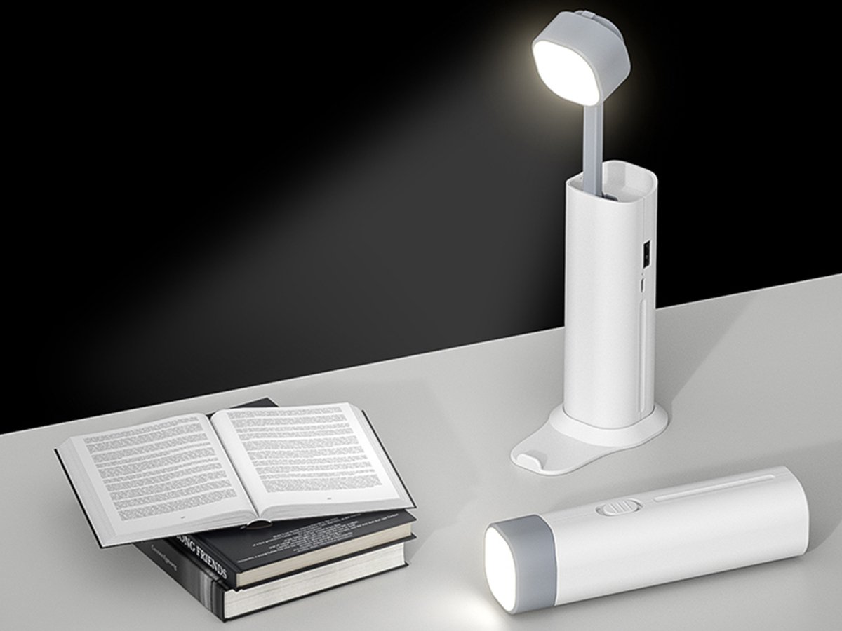 3- in- 1 bureau lamp - powerbank - telefoonhouder - leeslamp - zaklamp - oplader - antislipmat - instelbare helderheid