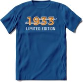 1933 Limited Edition T-Shirt | Goud - Zilver | Grappig Verjaardag en Feest Cadeau Shirt | Dames - Heren - Unisex | Tshirt Kleding Kado | - Donker Blauw - L
