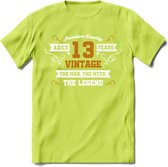 13 Jaar Legend T-Shirt | Goud - Wit | Grappig Verjaardag en Feest Cadeau Shirt | Dames - Heren - Unisex | Tshirt Kleding Kado | - Groen - XL